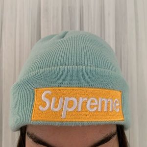 light green/yellow box logo supreme beanie